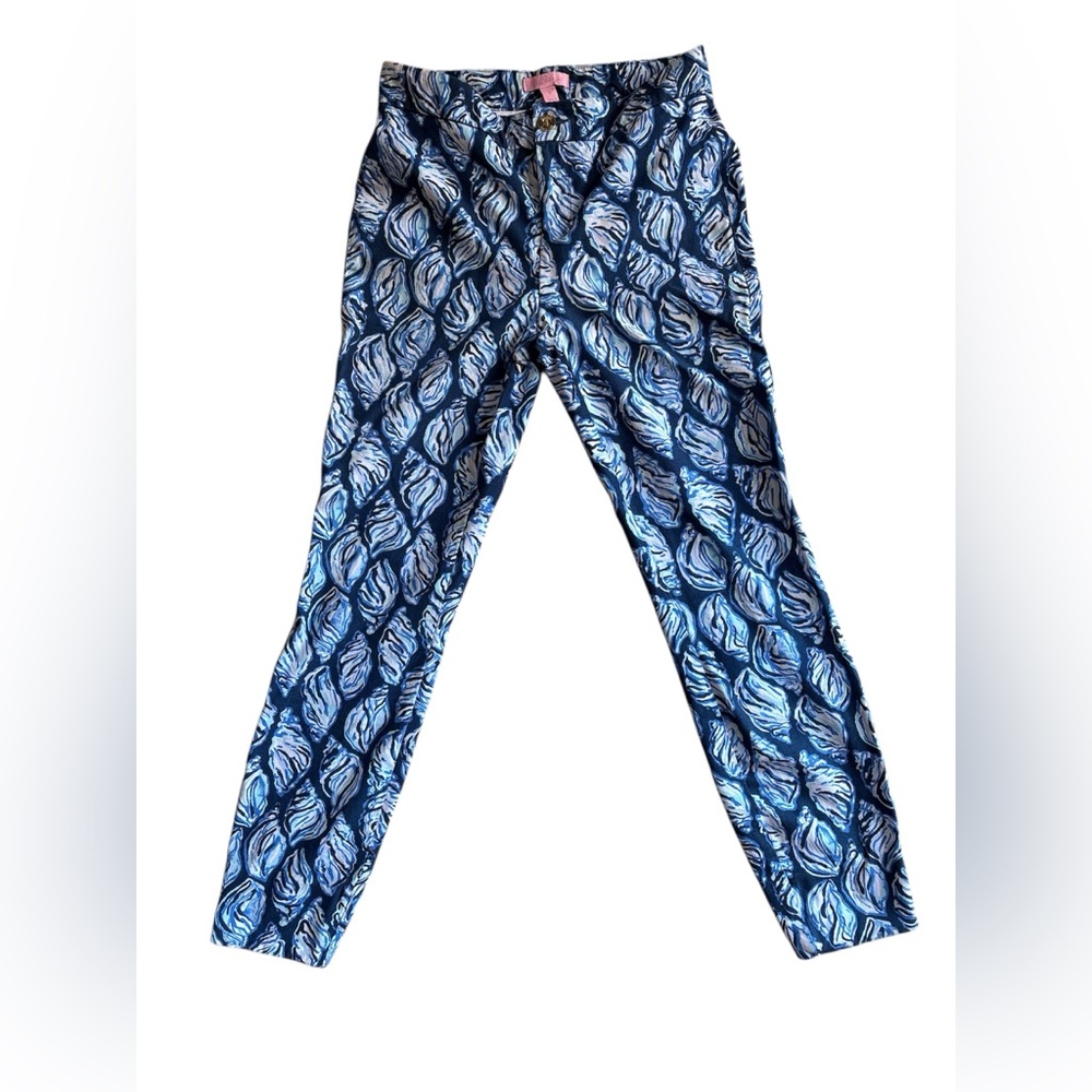 Lilly Pulitzer Oyster‎ Shell Print Pants Blue White Size 2 Style 28421 Retro